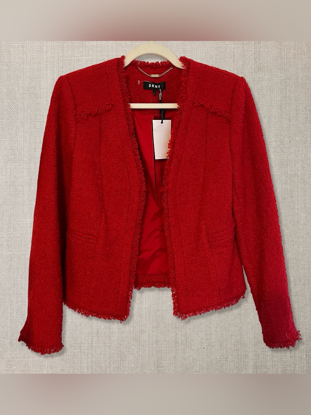 NWT DKNY Red Jacket with Fringe